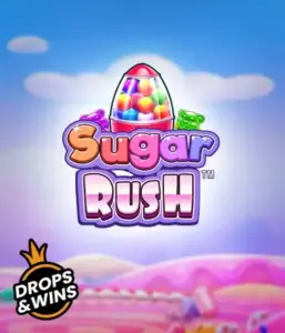 Experience the delightful world of Sugar Rush by Pragmatic Play, with a bright candy dispenser against a dreamy candyland background. This graphic captures the joy and thrill of the slot, enhanced with multicolored candies and enticing typography. Perfect for those with a sweet tooth, offering hours of fun. 